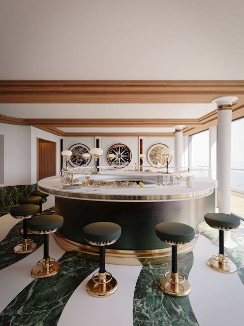 The interior bar aboard the Orient Express Corinthian