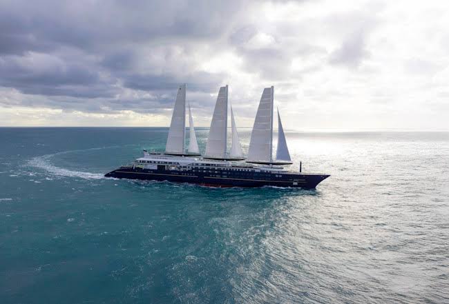 Orient Express Corinthian under full sail in the Mediterranean